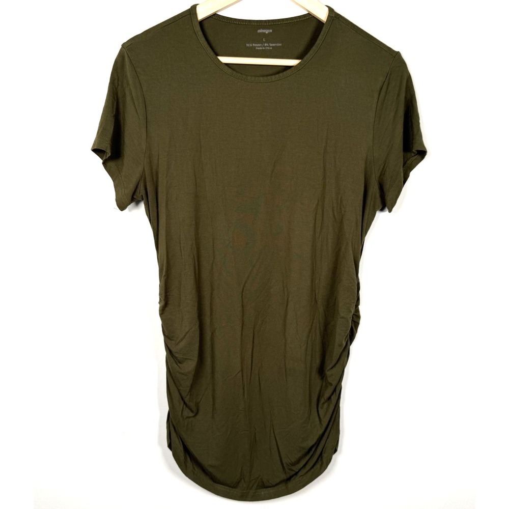 Mirazen Women's Maternity Green T-Shirt Large Round Neck Short Sleeve Neutral